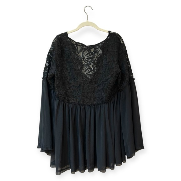 Free People Magdalene Crochet Babydoll Tunic Sz M Sheer Layering Bell Sleeve Top - Picture 8 of 10